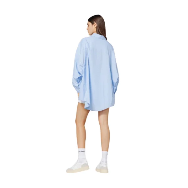 Camicia In Cotone Bastonetto Over Piu' Lunga Sul Retro Con Etichetta Sul Polso Azzurro HINNOMINATE
