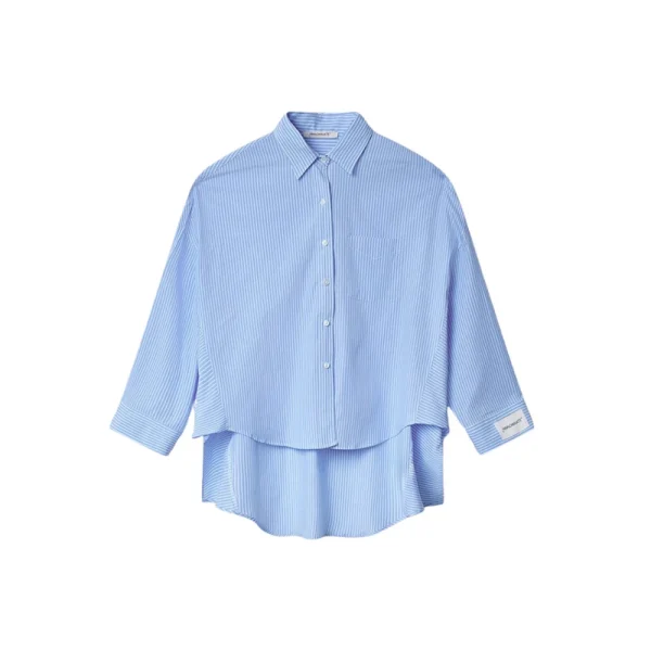Camicia In Cotone Bastonetto Over Piu' Lunga Sul Retro Con Etichetta Sul Polso Azzurro HINNOMINATE